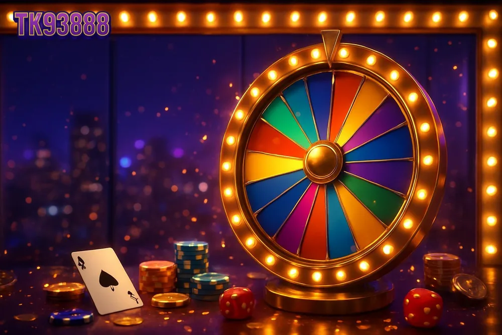 TK93888 Aviator game โ glowing wheel of fortune above city skyline penthouse TK93888 Aviator game โ glowing wheel of fortune above city skyline penthouse