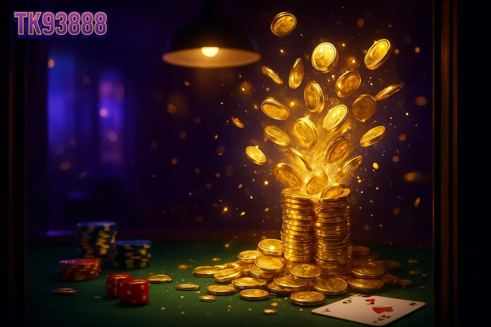 TK93888 bKash deposit — fountain of gold coins bursting over green felt table TK93888 bKash deposit — fountain of gold coins bursting over green felt table